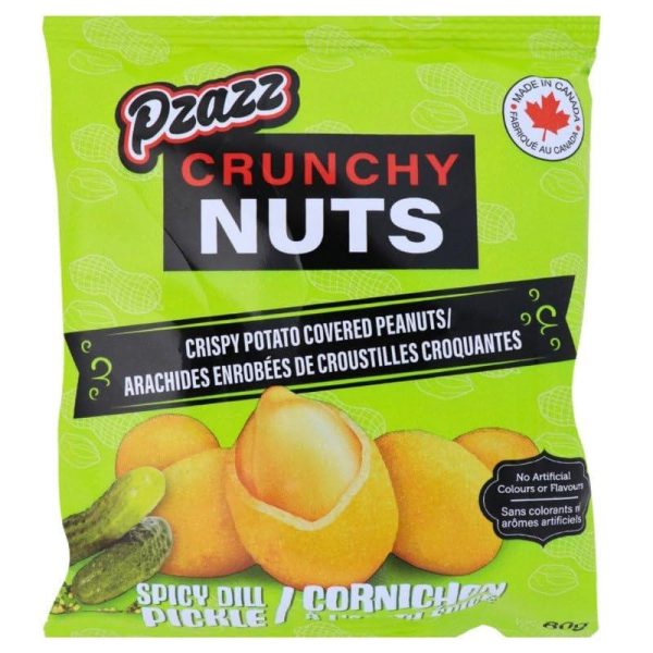 Pzazz Crunchy Nuts, Crispy Potato Covered Peanuts, Spicy Dill Pickle Flavored, 80g/3 oz.